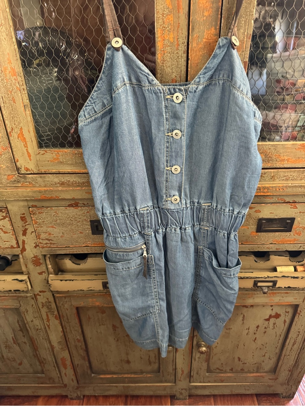 Anthropologie Light Blue Denim Mini Dress with Pockets